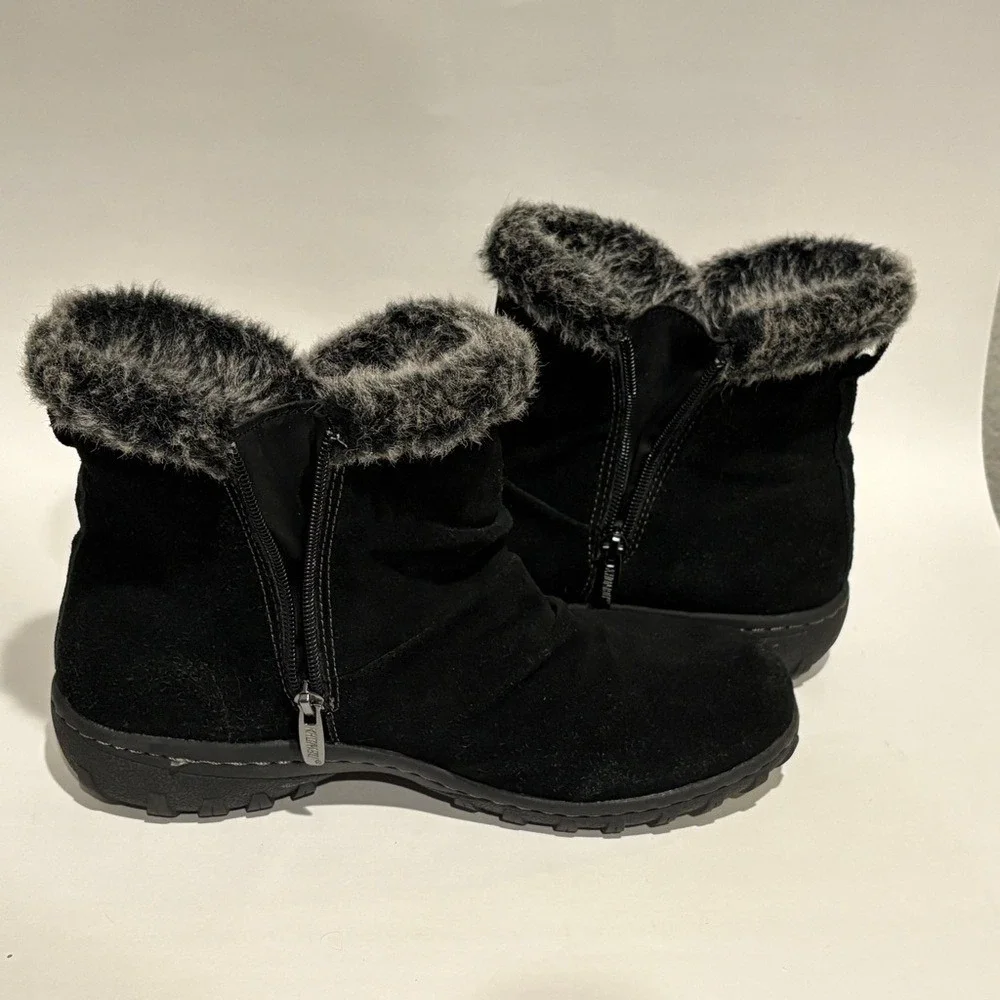 Khombu Lindsey Ankle Boots  Women's Size 10 Leather Suede Faux Fur Side Zip Up‎